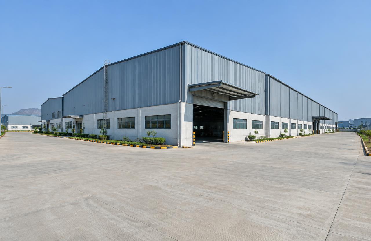 Factory building with concrete apron in Chakan MIDC — Moshi