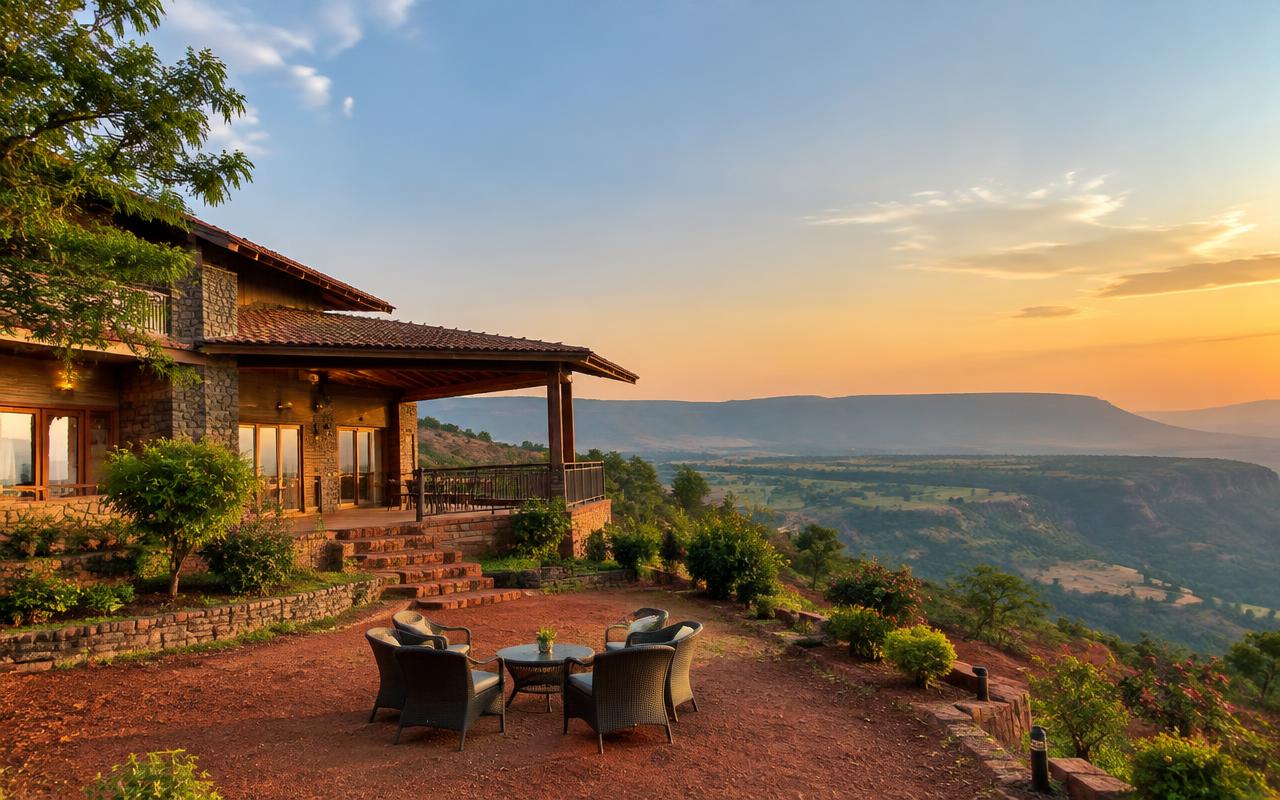 Stone and timber holiday villa overlooking the Panchgani table-land