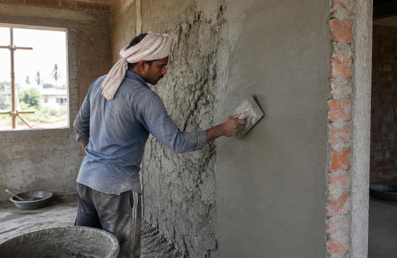 Renovation & Remodelling in Pune — Cement plastering of an interior wall