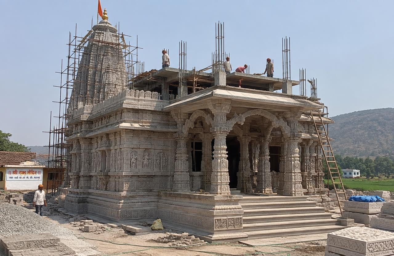 Temple & Community Halls in Pune — Carved stone temple nearing completion in rural Maharashtra